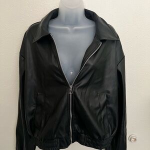 New Look Black Leather Bomber Jacket